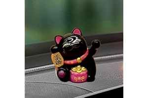 Recitem Car Solar Waving Hands Happy Cat, Lucky Cat Solar Wobble Figures, Dancing Waving Cat, Solar Figure Statue, Car Dashboard Ornaments, Wobble Figure for Car, Home or Office (1 Black)