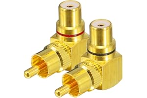 Greluma 2 pezzi convertitore adattatore RCA maschio a femmina ad angolo retto, 90 gradi, 1 rosso e 1 nero