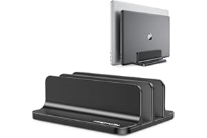 OMOTON Supporto Verticale per Laptop, Doppio Slot in Alluminio per Computer e Tablet, Salvaspazio Compatibile con MacBook/iPad/HP/Microsoft e Altri Laptop(fino a 17,3 pollici), Nero