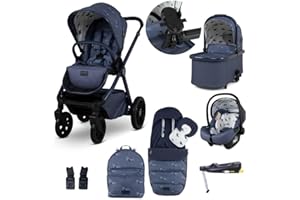 COSATTO Giggle 4 - Travel System Bundle, Birth to 25kg, Pram, Pushchair, Carrycot & i-Size Group 0+ Infant Carrier Car Seat & Base, Footmuff, Backpack, Free Raincover & Phone Holder (Skylark)
