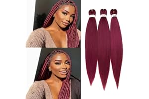 S-NOILITE 3PCS Extensiones de Pelo Trenzas Pre-Stretched EZ Braiding Twist Crochet Hair Extension Natural Cabello Rojo oscuro