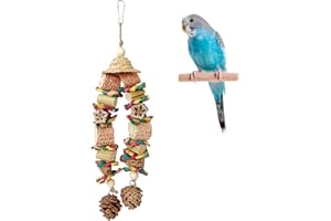 PLUSHCEWT Wooden Bird Swing Perch Toys Wooden Pet Bird Swing Parrot Hanging Swing Toy Pet Bird Cage Swing Climbing Toys Bird Perch Chewing Toy for Budgie Parakeets Cockatiels (Style-C)