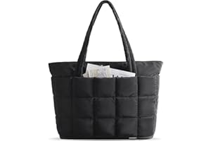 bagsmart Expandable Laptop Tote Bag for Women, Large Capacity Puffer Work Bag for Teacher & College, Lightweight Quilted Shoulder Handbag for Travel, Gym, School, Shopping, Beach