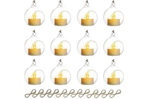 Sziqiqi Glass Tea Lights Candle Holder with LED Candle, Wedding Ornament Set, Hanging Glass Globe Candle Holder, Wedding Birthday Halloween Christma Party Centerpieces for Tables, Clear Glass