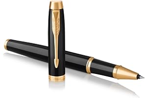 Parker 1931659 IM Penna Roller, Punta Fine e Ricarica di Inchiostro Nero, Black Lacquer Golden Trim