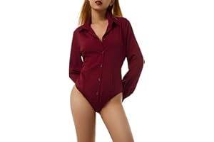 Loalirando Body Chemise Femme à Manches Longues Chemise Combi-Short Chic Elégant Couleur Uni Bureau Décontracté