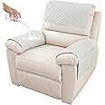 GYHH Sofa Armrest Cover, Headrest Cover for Recliner Chair Arm Cover,Armchair Slipcover Nonslip Quilted Furniture Protector for Pets Leather Sofa Couch (Ivory-1,1 Seat Recliner | 3 pc)