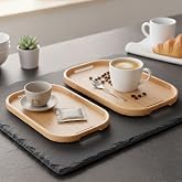 Deconox Dikd&ouml;rtgen Bambu Servis Tepsisi, 2'li Set, 33x22 cm ve 40x28 cm | Dikd&ouml;rtgen Bambu Tepsi