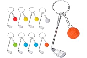TOTSUN 9Pcs Mini Golf Racket Ball Pendant Keychain, 6 Colors Golf Clubs Keyring Metal Creative Keychain Sports Key Ring for Sports Clubs Lovers Gift