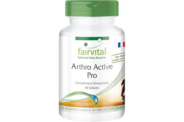 fairvital Gelenk-Aktiv Pro, 90 gélules, 1 200mg de glucosamine par dose journalière avec sulfate de chondroïtine + MSM + acide hyaluronique + astaxanthine, HAUTEMENT DOSÉ
