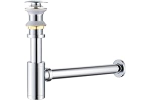 KINKIBOS Universal Siphon und Ablaufgarnitur Set für Waschbecken ohne Überlauf, Ablaufgarnitur Waschbecken POP UP ohne Überlauf inkl. Dichtungen, Design Siphon Waschbecken für Bad, Chrom