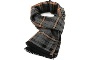 Zando Mens Warm Scarf Winter, Tartan Black Scarf for Men UK, Men's Scarves, Men's Accessories