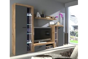 MEBLINE Wall Unit Rumba – Wohnwand Wohnzimmer RGB – Wohnzimmer Möbel – Wohnwand Modern – Lowboard Wohnzimmer – Wohnzimmer Schrankwand – Wohnzimmer Möbel Modern