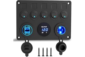 DIWUJI 12V/24V Schalter Panel, mit USB-Ladeanschluss 4.2A + Zigarettenanzünder + Voltmeter Display, IP65 Wasserdichte EIN/AUS Kippschalter zum Auto Marine Boot Fahrzeuge LKW Schaltkreis Steuerung