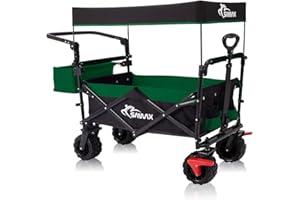 SAMAX Carro Plegable con Techo extraíble Carrito de Jardín de Mano - Carreta con Freno y Bolsa de Cola - para Jardín y Aire Libre Playa de Carro de Transporte Offroad - Negro/Verde