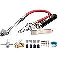 Spurtar 10-120 PSI Heavy Duty Car Tyre Inflator Gauge with 4 Way Tool and Valve Cores Automobiles Tire Pressure Gun with 12" Air Hose for Truck Motorcycle Bicycle