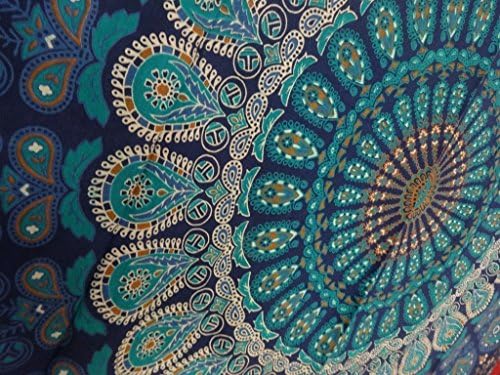 Craftozone Multi-colored Mandala Tapestry Indian Wall Hanging, Bedsheet Single (220x140 cms), Blue