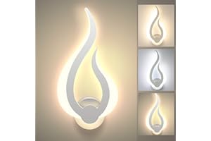 Lightess Wewnętrzna lampa ścienna LED 3 temperatura barwowa 10 W oświetlenie trójkolorowe nowoczesne akrylowe światło nocne do sypialni dziecięcego korytarz biurowy salon (biały) (lewy)