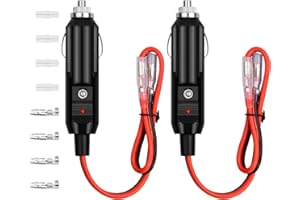 TINSELLNS 2 Pack Male Cigarette Lighter Plug Socket 12/24V with Leads, 2 * 16AWG Cable Fuse Protection with LED Light Extension Cord for Motorcycle, Car, Tractor