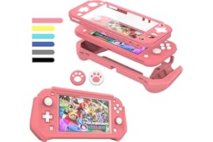 FIWWAT Switch Lite Coque de Protection pour Nintendo Switch Lite, Compatible avec Nintendo Switch Lite avec Protecteur d'écran PC intégré, Coque avec 2 Capuchons pour Les Pouces, Rose