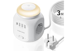 CHICLEW Steckdosenwürfel mit Licht und 3m Kabel, 4 Fach Mehrfachsteckdose mit USB C und USB A, 8 in 1 Steckdosenleiste mit USB für Zuhause, Büro und Reisen