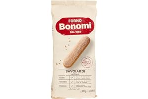 Forno Bonomi Savoiardi, biscotti preparati secondo la tradizione con uova fresche allevate a terra, ideali per tiramisù, per uno snack goloso e light. Confezione da 300g