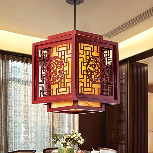 Preisvergleich Produktbild GIlight Quadratische hohle geschnitzte hölzerne Leuchterpendelleuchte chinesisches Artwohnzimmerrestaurant Zufälliger Kaffeekronleuchter, zwei Größen, von zu wählen ( Size : L-35CM )