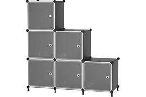 ATTDETJL 6 Würfel Aufbewahrungsschrank mit Türen, Würfel Schrank für Schlafzimmer, Kleiderschrank & unter Treppen, Platzsparende DIY Multifunktional Regalsystem Regal, 30x30x30cm, Schwarz ATTSL6001