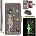 Produktbild P10 lederhülle ledercase,Huawei P10 Luminous Leder Wallet Tasche Brieftasche Schutzhülle,Fanryn Schönes Mädchen und Katzen Muster Nacht Leuchtende Design Hochwertige PU Leder Flip Tasche Case Hülle im Bookstyle mit Standfunktion Kredit Kartenfächer für Huawei P10 (Grau)