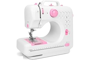LN COZY CORNER Sewing Machine for Beginners with UK Plug - 12 Built-in Stitches, Foot Pedal & Battery Power, LED Light, Easy Thread Cutter (Pink, L)