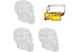 BEUFEE Set di 6 bicchierini in cristallo, bicchierini con teschio 3D bicchieri da whisky in vetro con teschio per vino, cocktail, decorazione, tazze con teschio per feste, 75 ml