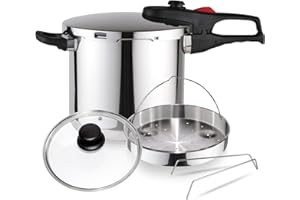 Magefesa Practika Plus - Pacchetto Pentola a Pressione 7.5L + Cestello + Coperchio in Vetro, Acciaio Inossidabile 18/10, Sensore di Pressione, Induzione