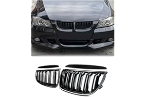 MAGICKIT E90 E91 Radiator Grille Compatible for BMW 3 Series E90 E91 Kidney Grill Front 2005-2008 Double Grilles Black Gloss
