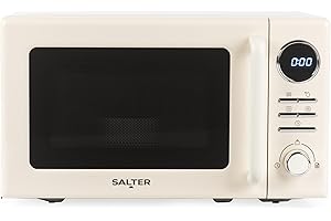 Salter Retro Digital Cream Microwave – 20 Litre, Defrost by Time/Weight, 25.5 cm Glass Turntable, 95 Minute Timer, 8 Auto Cooking Presets, Solo Microwave Oven, Easy Clean, Button/Dial Control, 800W