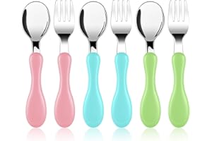 Vicloon Cubiertos Infantiles de Acero Inoxidable,6 Piezas Juego de Tenedor y Cuchara para Niños,Cubiertos Bebés,Juego de Cubiertos para Niños con 3 Tenedors y 3 Cucharas