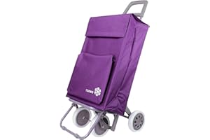 COSHANO Carro de la Compra Plegable con Bolsa Térmica 4 Ruedas para Subir Escaleras, Carrito del Mercado, Bolsa Impermeable isotérmica de 46L litros. Porta Paraguas. (Morado)
