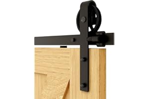 BONIKLUBA Rail Porte Coulissante 153cm Kit Roulette Suspendue Systeme Noir pour 1 Porte Coulissante Interieur 76cm Large, Milieu Roue J-forme