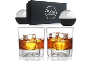 FLOW Barware Mountain Base Kieliszki do whisky, rum lub whisky, zestaw 2 szklanek do whisky, 400 g, ciężki, ważony kubek do whisky, do szkockiej, burbonu, ginu, rumu