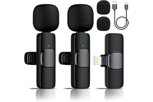 JIEGUANG Microphones de Lavalier Sans Fil, 2 Pcs Plug-Play Wireless Mic pour iPhone et iPad, Microphone de Lavalier sans fil professionnel, Microphone sans fil pour l'enregistrement, Live Stream, YouTube, Noir
