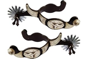 chiwanji 2 pièces éperons d'équitation Western Cowboy éperons en Acier Inoxydable avec éperons de Cheval en cuivre, Marron foncé