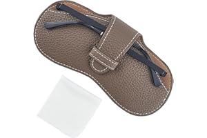 CREATCABIN Leather Glasses Case Slim Sunglasses Pouch Lightweight Travel Portable Squeeze Top Soft Eyeglasses Cover Holder with Soft Cleaning Cloth for Family Friends Holiday Vacation 6.9x3.4 Inch