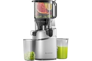 AMZCHEF Extractor de Zumos y Verduras Automático, 135MM Apertura y 1.8L Capacidad Licuadora para Verduras y Frutas Entera, 250W Licuadora Prensado en Frio Lento con Triple Filtro - Plata