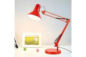 ANMECS 60W Lampada da Scrivania LED E27 Vintage lampada da tavolo con braccio snodato in metallo Lampada Pieghevole USB per architetti lavoro di lettura in ufficio a casa LAMPADA NON INCLUSA (Rosso)…