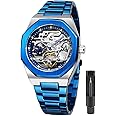 Mechanical Mens Watches Fashion Automatic Male Clock Blue Stainless Steel Waterproof Business Skeleton Watch…