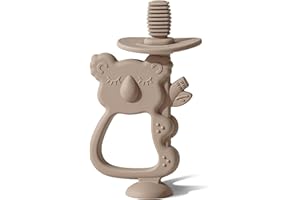 Moonkie Giocattolo per dentizione sicuro, facile da tenere in mano, in silicone senza BPA, spazzolino a 360° con base a ventosa, massaggia gengive, ideale da 6 a 12 anni