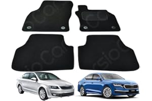 Carsio Carpet Car Mats For Skoda Octavia 2013 Onwards 4 Piece Set with 4 Clips (Carpet) Tailored Fit Floor Mat Complete Accessory Black Custom Fitted - All Weather, Anti-Slip Backing & Black Trim