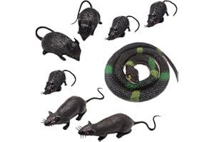SIEBOLD 7 Ratti Realistici di Halloween,1 Serpente Giocattolo di Plastica,Giocattolo burla novità Topo,Topi Realistici in Plastica, Adatto per la Decorazione di Feste di Halloween Giocattolo Scherzo