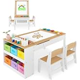 Bureau Enfant Multifonction Avec Tableau Double Face Et Banc - Hauteur Réglable, 3 étagères, Rouleau Papier - Bois Montessori 3 Ans+
