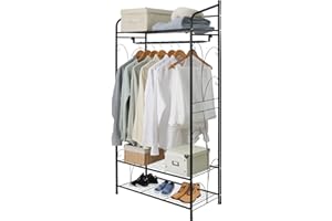 Medla otwarta szafka na ubrania, szafa na ubrania z litego żelaza, nosząca czarną metalową odzież, idealna do wejścia do sypialni garderoby - 161x79x36cm