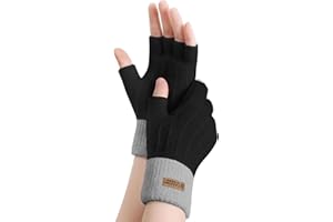 Irikdescia 1 para rękawiczek bez palców, ciepłe rękawiczki z półpalcami, wełniane, do robienia na drutach, idealne do pisania, pracy i jazdy w chłodne dni, dla kobiet (czarne), czarny, l